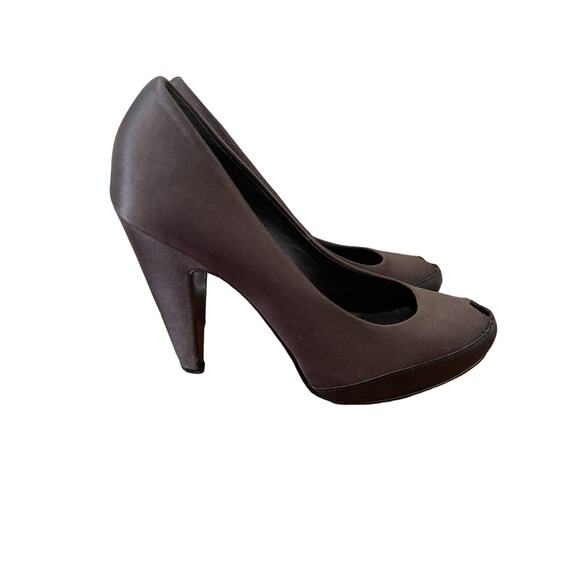 ASH Satin Dark Gray Pump Peep Toe Heel Size US 8/ EU 39 - Picture 1 of 11